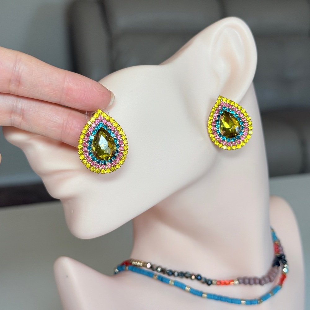 Multicolor Teardrop Crystal Stud Earrings - Picture 5 of 9